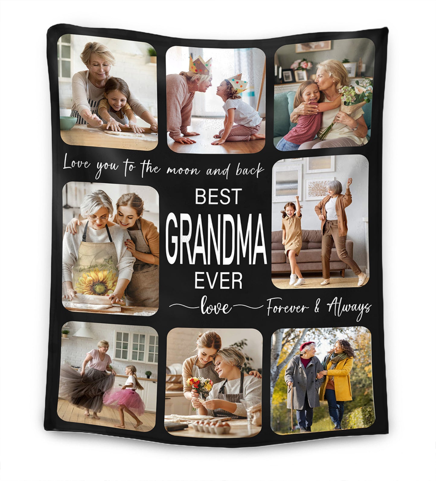Forever & Always - Personalized Photo Blanket for Grandma with Family Photos - Mother's day