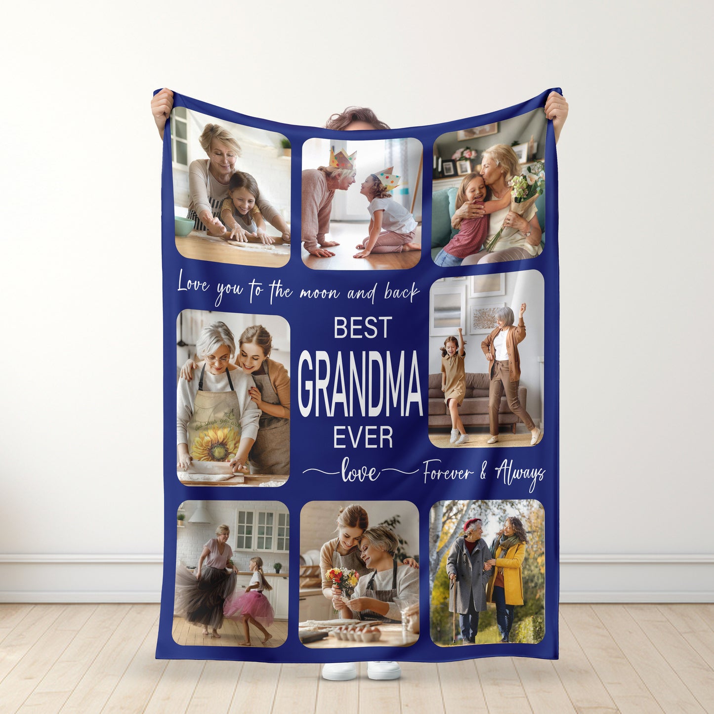 Forever & Always - Personalized Photo Blanket for Grandma with Family Photos - Mother's day