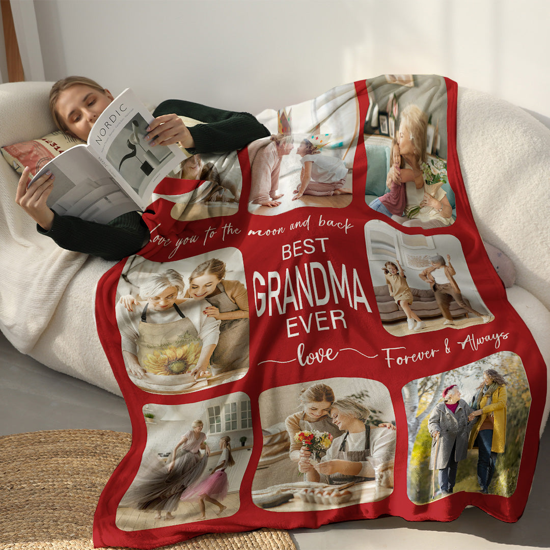 Forever & Always - Personalized Photo Blanket for Grandma with Family Photos - Mother's day