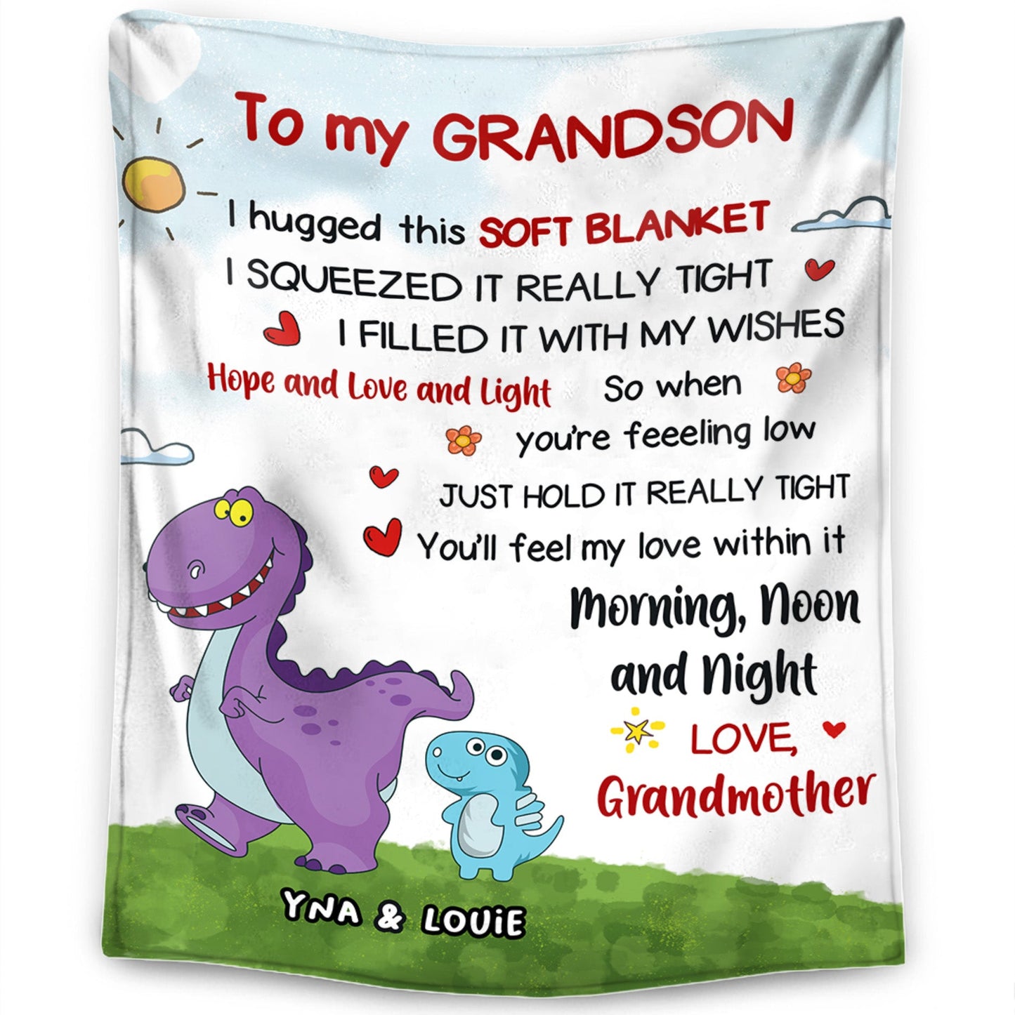 To My Granddaughter/Grandson - Personalized Dinosaur Themed Premium Blanket