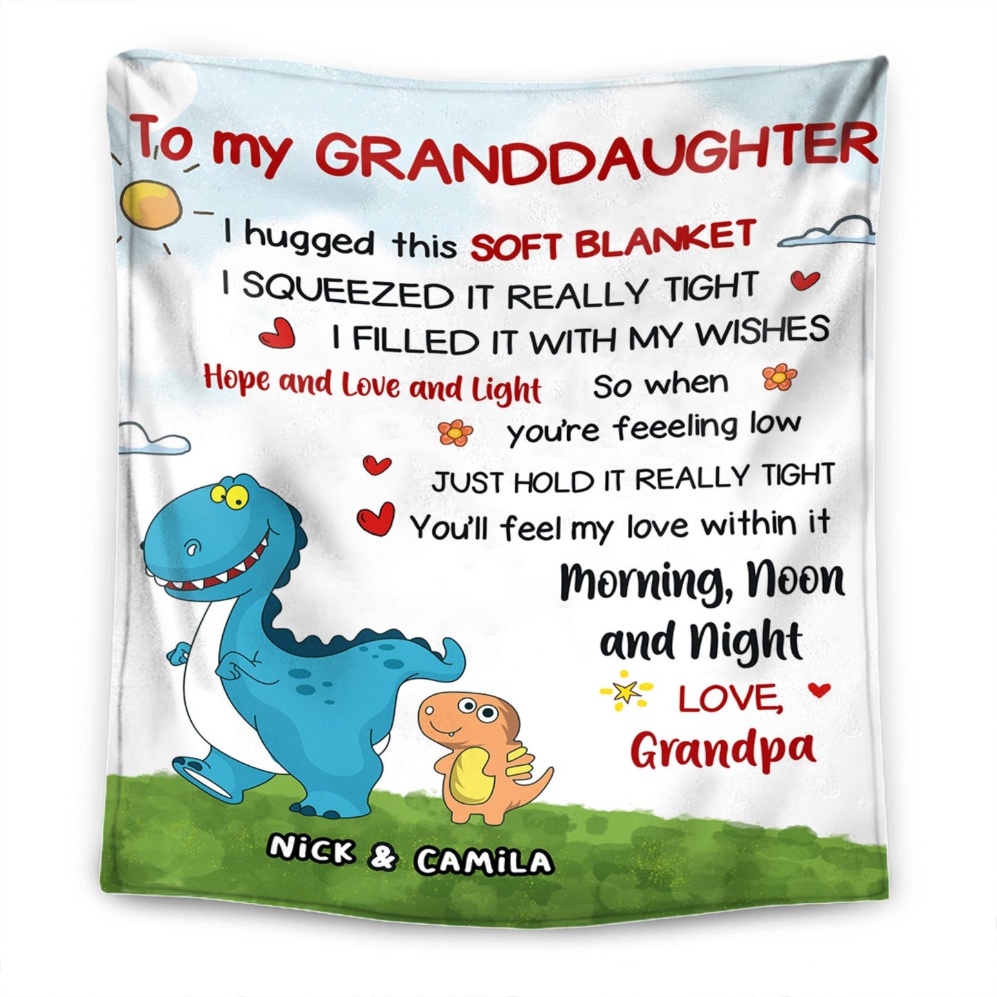 To My Granddaughter/Grandson - Personalized Dinosaur Themed Premium Blanket