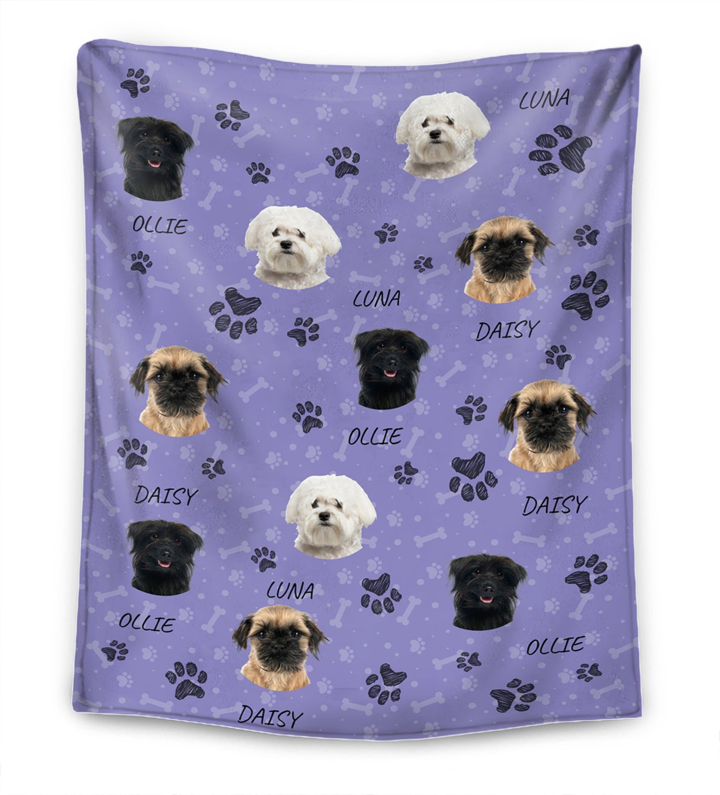 Personalized Paw Prints Blanket - Gift for Pet Lovers - Personalized Name & Photo Blanket