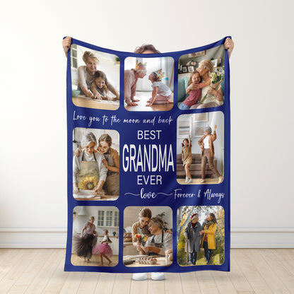 Forever & Always - Personalized Photo Blanket for Grandma with Family Photos - Mother's day