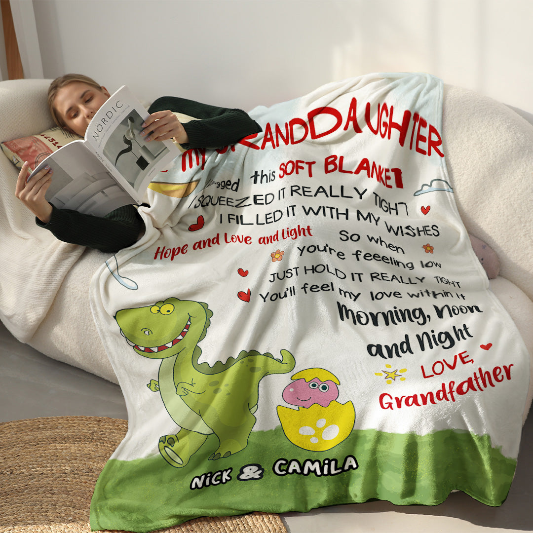 To My Granddaughter/Grandson - Personalized Dinosaur Themed Premium Blanket