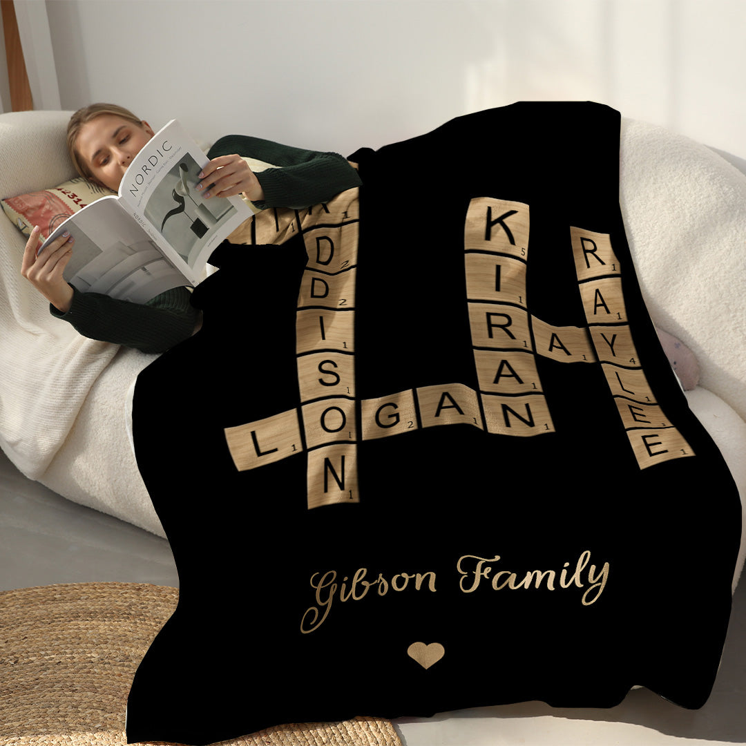 Personalized Family Crossword Blanket - Custom Christmas Gift for Family