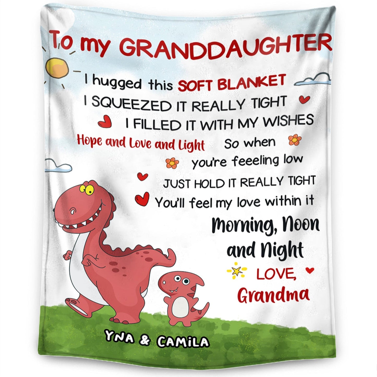 To My Granddaughter/Grandson - Personalized Dinosaur Themed Premium Blanket