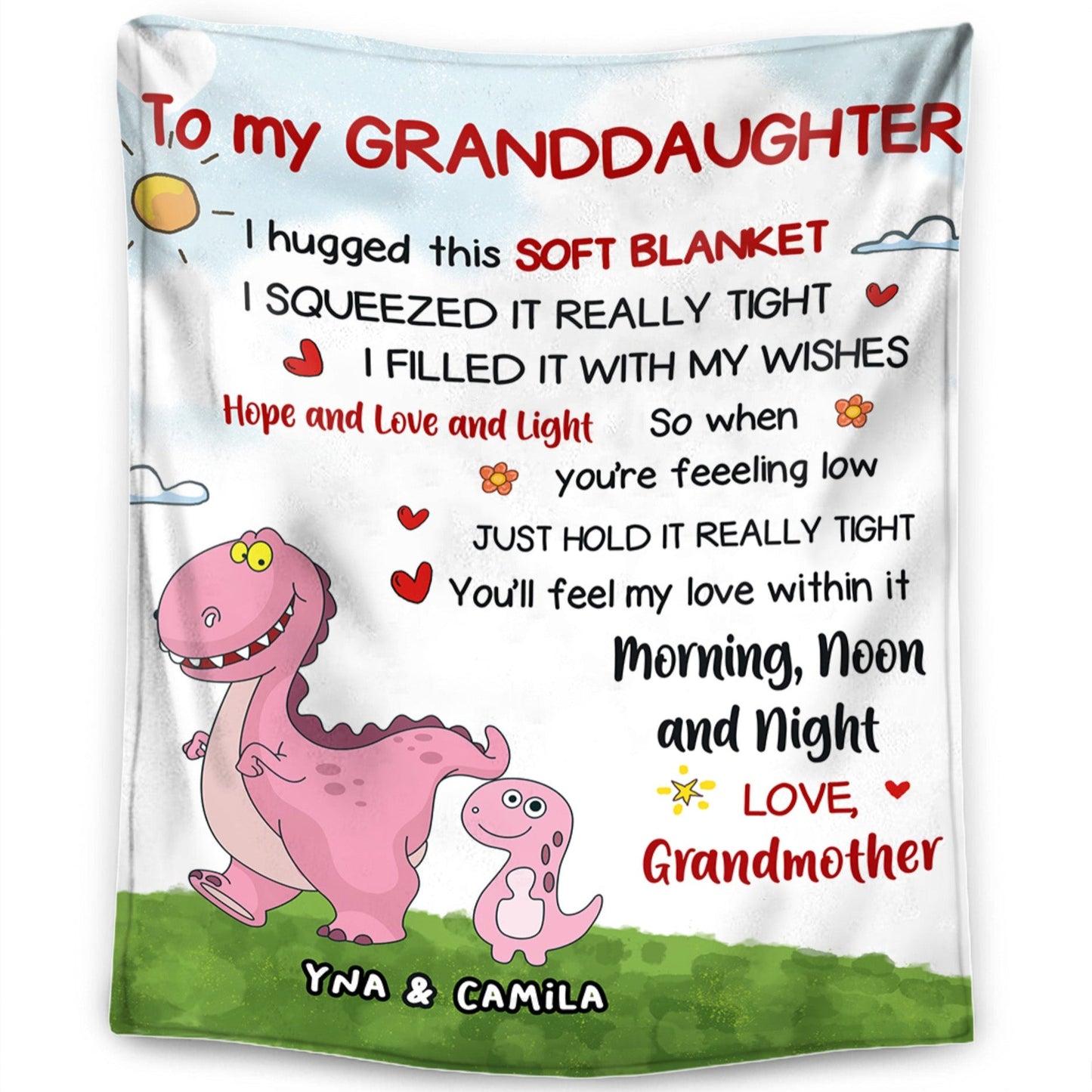 To My Granddaughter/Grandson - Personalized Dinosaur Themed Premium Blanket